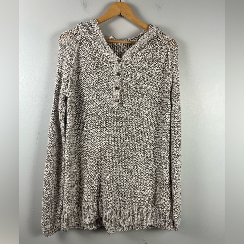 Free People Knit Sweater Cream Knit Bohemian Hooded Sweater Women’s Size large
